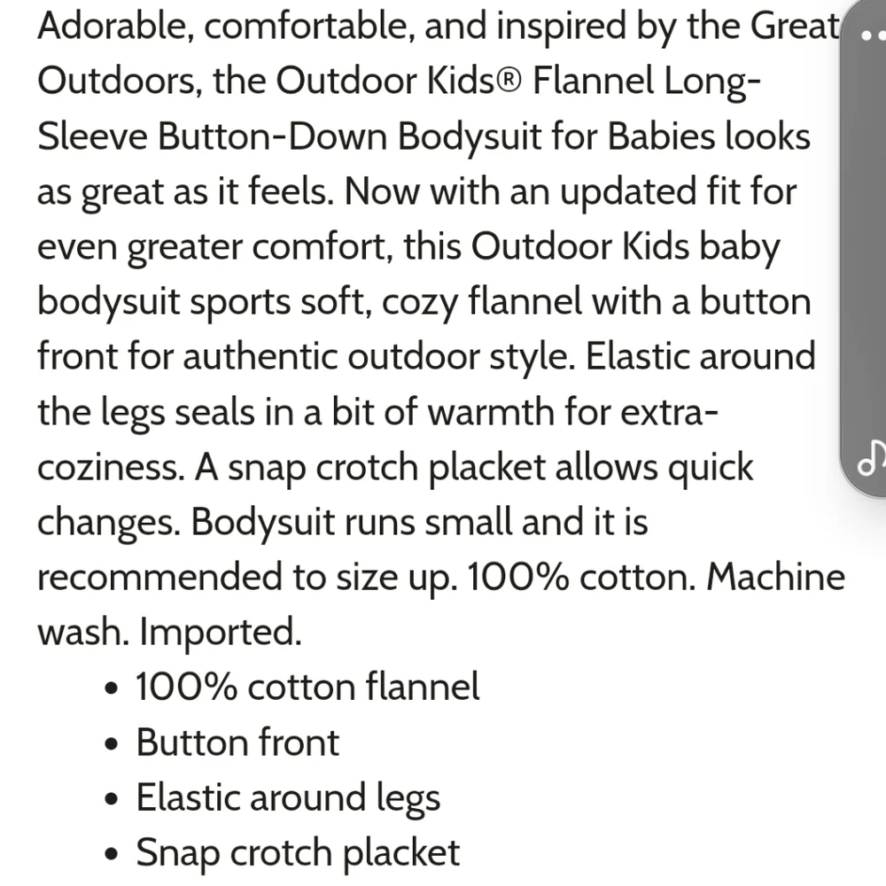 Outdoor Kids Flannel Long Sleeve Bodysuit